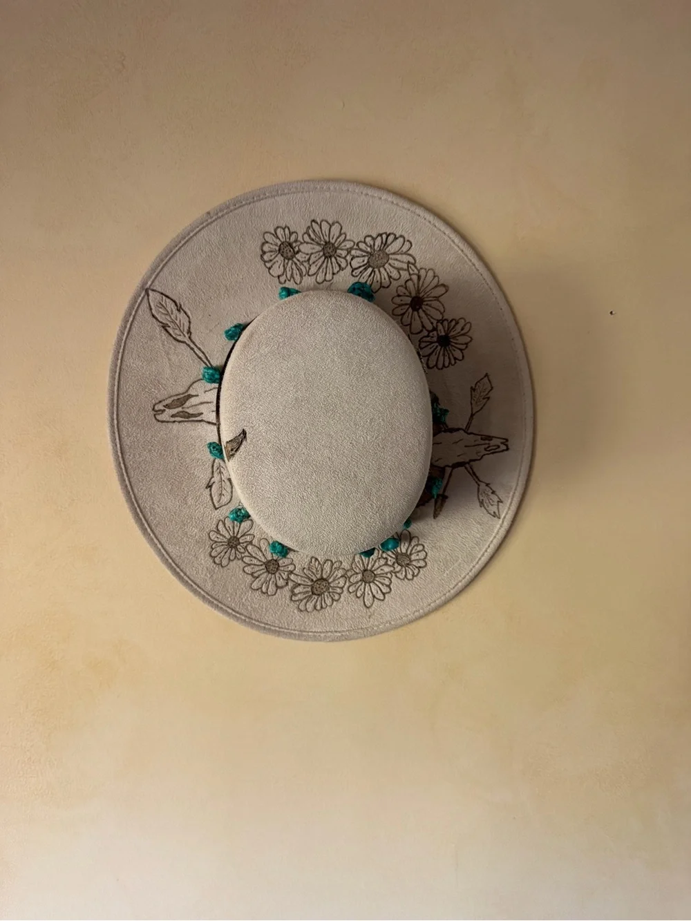 Suede Embroidered Gray Western Hat with Turquoise Accents